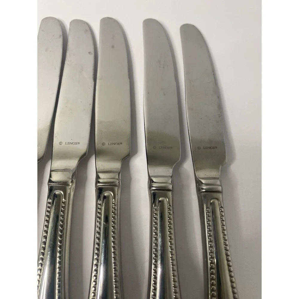 8 Dinner Knives Hollow Lenox BEAD Glossy Plume Tip Stainless 9 1/4